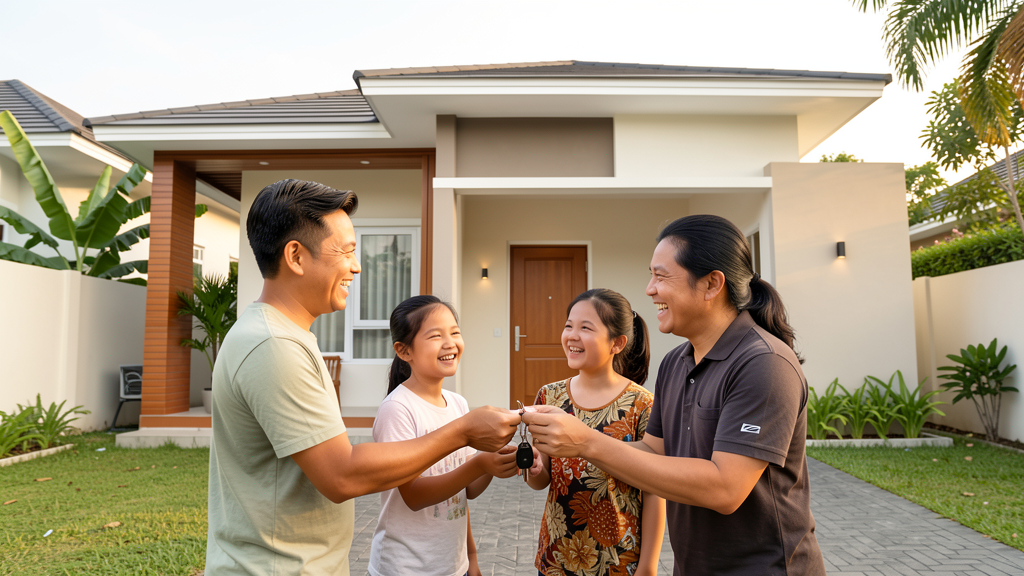 Family receiving keys to their new home